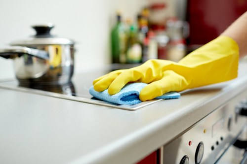 Cleaner treating a carpet stain in a Stockwell flat